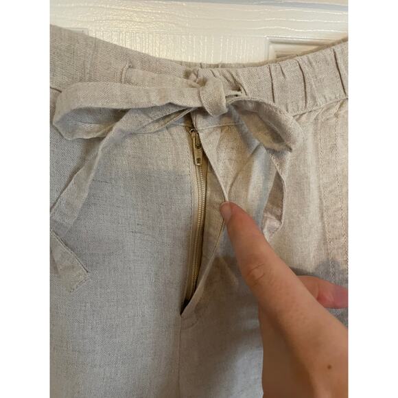 Liz Claiborne Womens Large Pants Linen/Cotton Tan Pockets Tie Close Some Pilling - Picture 4 of 12